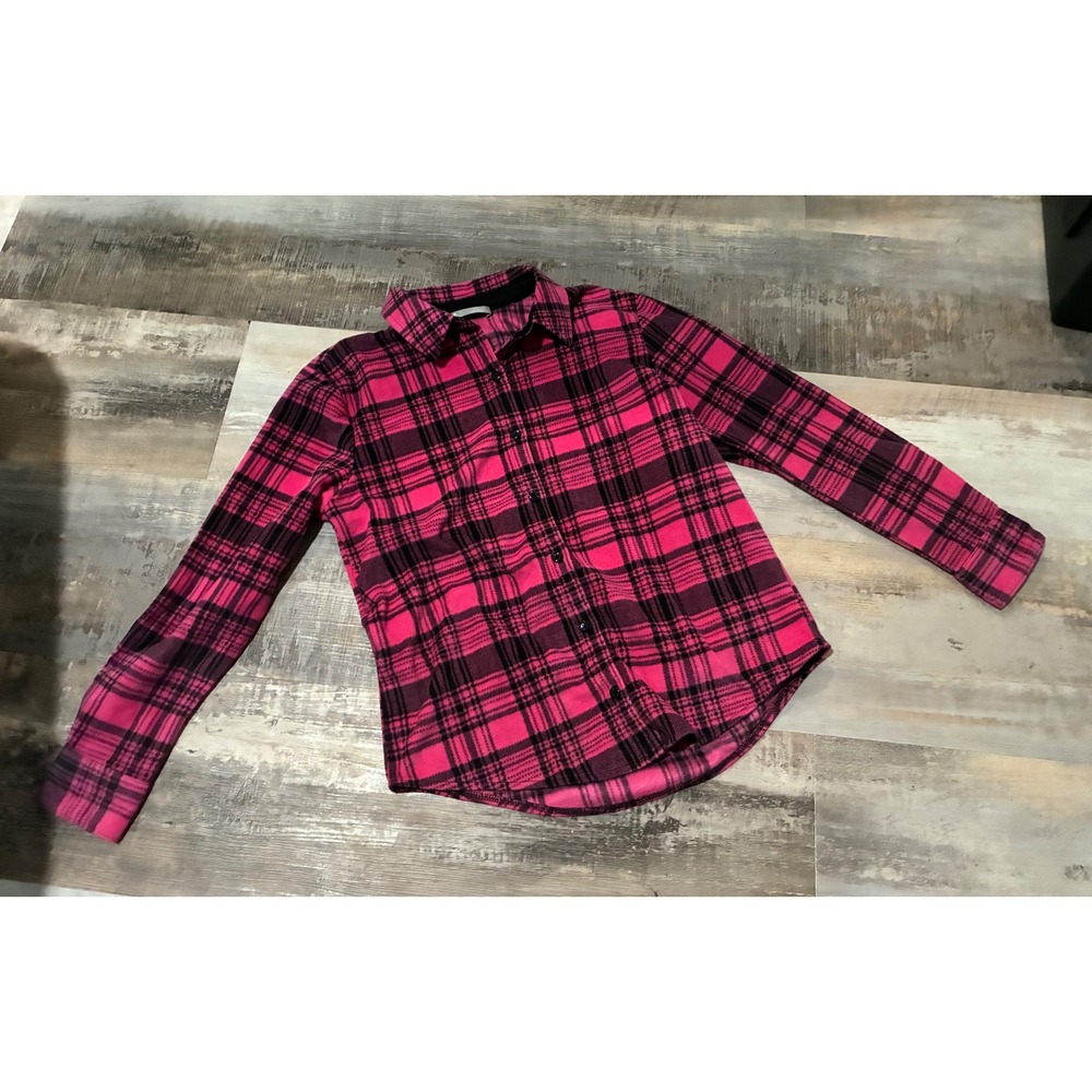 Lee Riders Womens Pink Black Plaid Flannel Long Sleeve Button Down Shirt Small